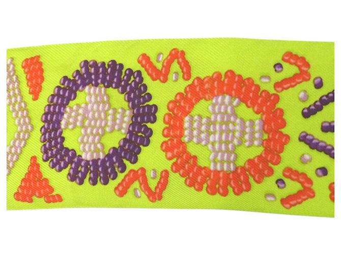 Pañuelo de seda Hermès Twilly Kelly En Perle H Logo Naranja Púrpura Amarillo - vista 6