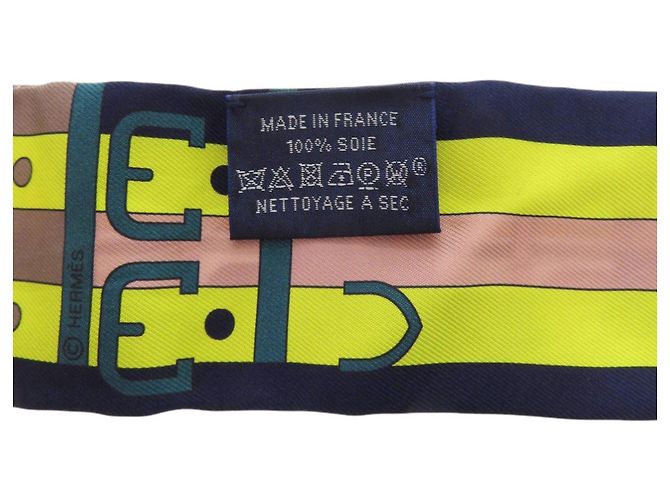 Hermès Twilly Hermes Rocabar in seta Giallo Blu navy - vista 3