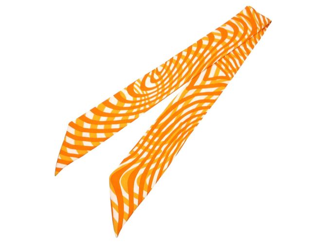Hermès Pañuelo Hermes Twilly de seda Blanco Naranja - vista 2