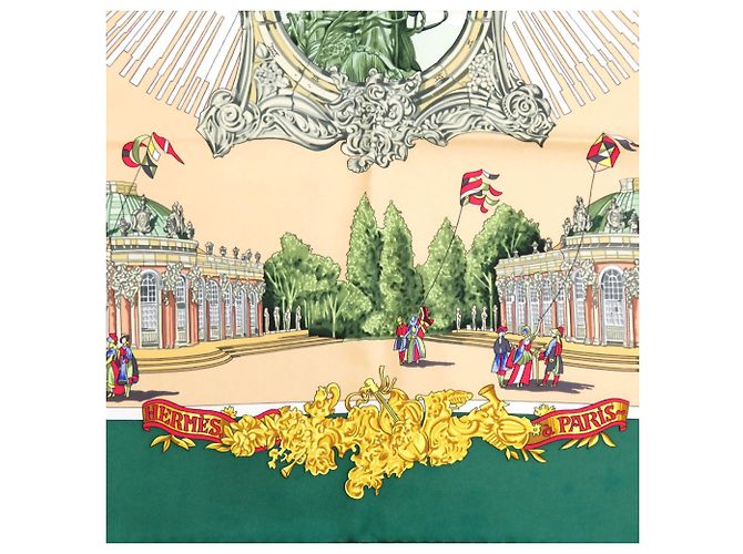 Hermès Pañuelo de seda Hermes Carré 90 Sanssouci Palace Roja Dorado Verde - vista 2