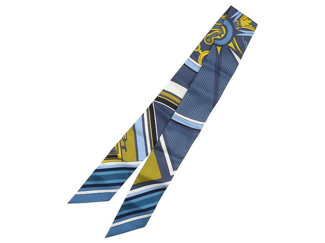 Foulard di seta Hermès Twilly George Washington Carriage Detail Bianco Blu Giallo - vista 2