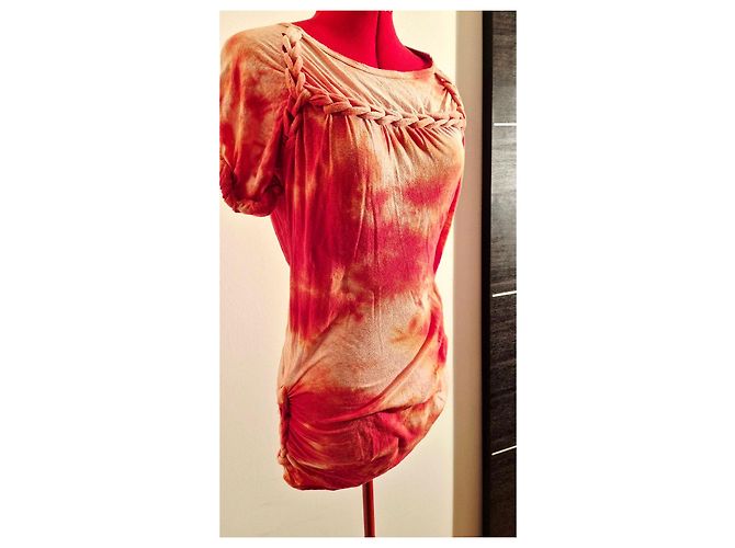 Isabel Marant Tie-Dye Mini-Kleid aus Baumwolle Rot Beige Orange - Ansicht 7