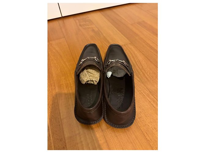 Mocassini Gucci in Pelle Marrone con Morsetto Argento Marrone scuro - vista 3