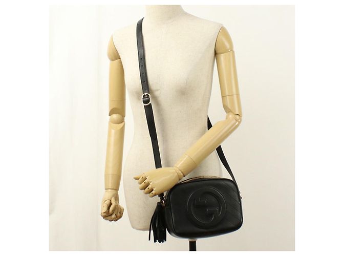 Borsa a tracolla Gucci in pelle nera 742360 Nero - vista 8