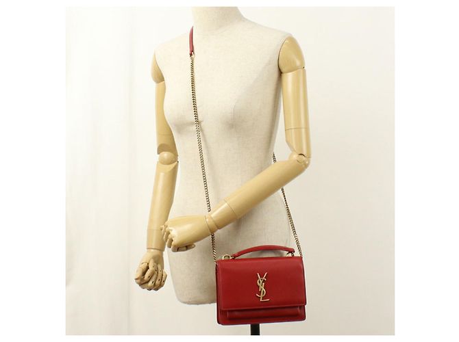Autre Marque Borsa a tracolla Saint Laurent in pelle di vitello rossa Rosso - vista 9