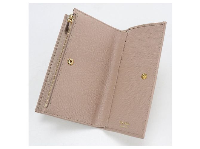 Saffiano Prada Bi-fold langes Portemonnaie Beige - Ansicht 3
