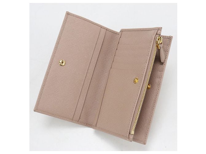 Saffiano Prada Bi-fold langes Portemonnaie Beige - Ansicht 4