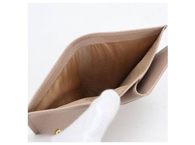 Saffiano Prada Bi-fold langes Portemonnaie Beige - Ansicht 5