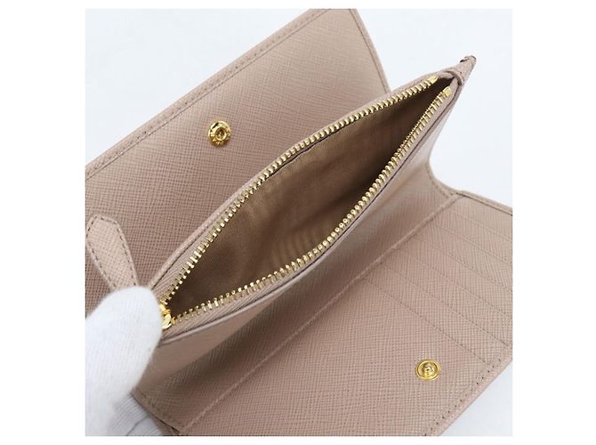 Saffiano Prada Bi-fold langes Portemonnaie Beige - Ansicht 6