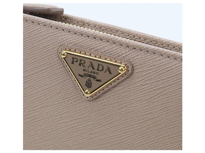 Saffiano Prada Bi-fold langes Portemonnaie Beige - Ansicht 7
