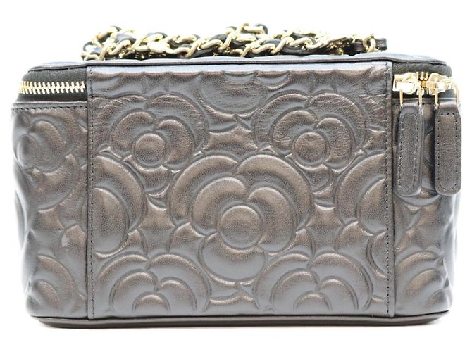 Borsa a tracolla Vanity in pelle goffrata Camellia nera con catena Chanel Nero - vista 3