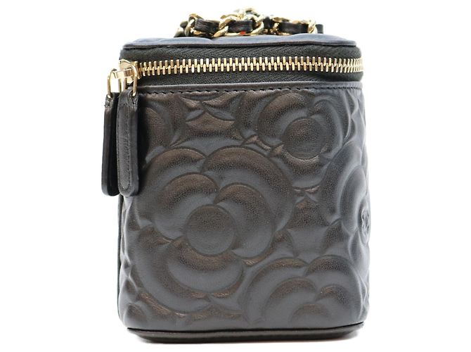 Borsa a tracolla Vanity in pelle goffrata Camellia nera con catena Chanel Nero - vista 4