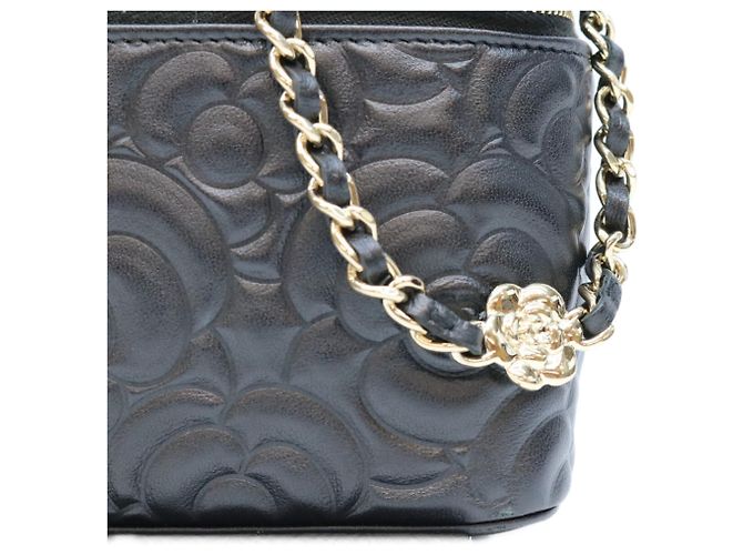 Borsa a tracolla Vanity in pelle goffrata Camellia nera con catena Chanel Nero - vista 7