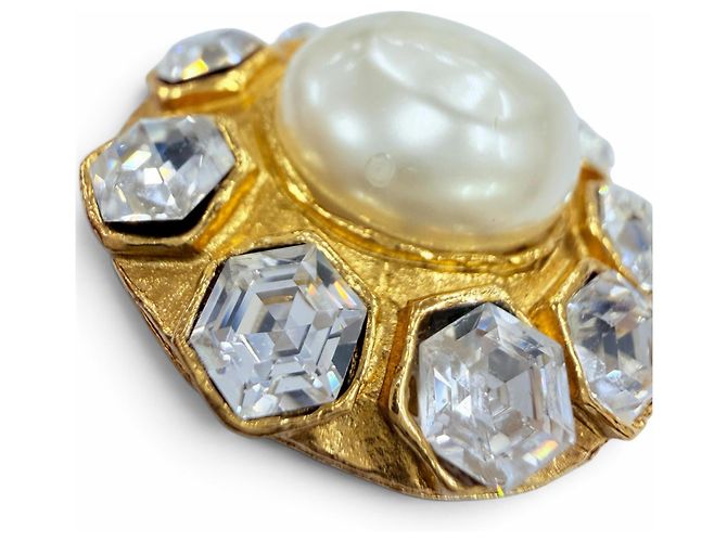 Orecchini Chanel Vintage in metallo, perle eco e cristalli Bijou D'oro - vista 6