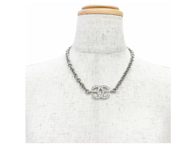 Chanel B25C ABE839 Coco Mark Strass-Kettenhalskette Silber - Ansicht 2