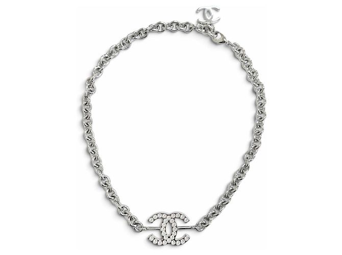 Chanel B25C ABE839 Coco Mark Strass-Kettenhalskette Silber - Ansicht 3