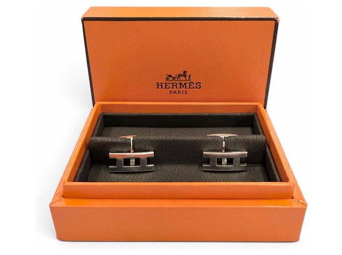 Hermès Abotoaduras Hermes SV925 com motivo de logo H paralelo em prata - vista 2