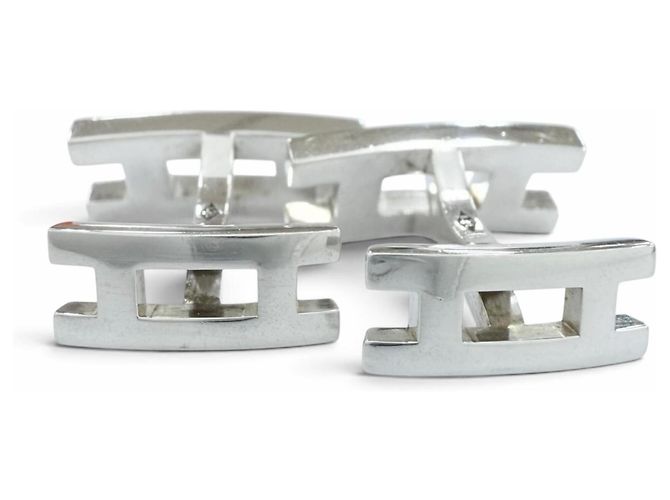 Hermès Abotoaduras Hermes SV925 com motivo de logo H paralelo em prata - vista 3