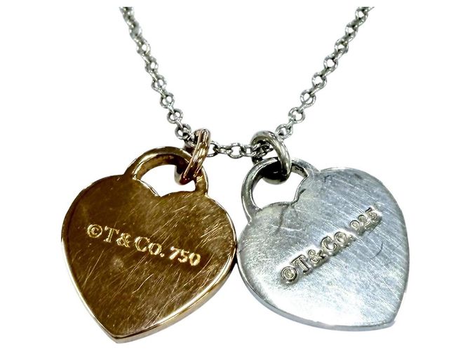 Autre Marque Collana con pendente Tiffany & Co. Double Heart Tag Argento D'oro - vista 3