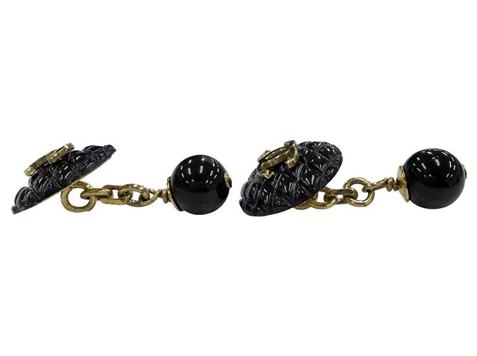 Chanel Vintage 94P Coco Mark Manschettenknöpfe aus mattem Lack Schwarz Golden - Ansicht 2