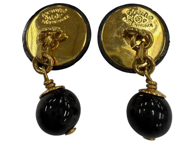 Chanel Vintage 94P Coco Mark Manschettenknöpfe aus mattem Lack Schwarz Golden - Ansicht 3