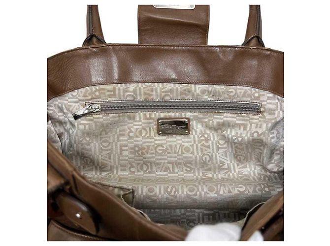 Sac Tote Salvatore Ferragamo en cuir marron - vue 4