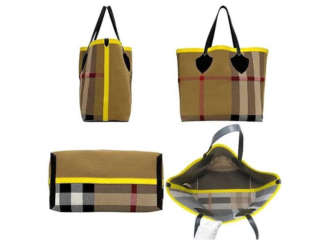 Borsa Giant Tote Check Burberry Beige - vista 2