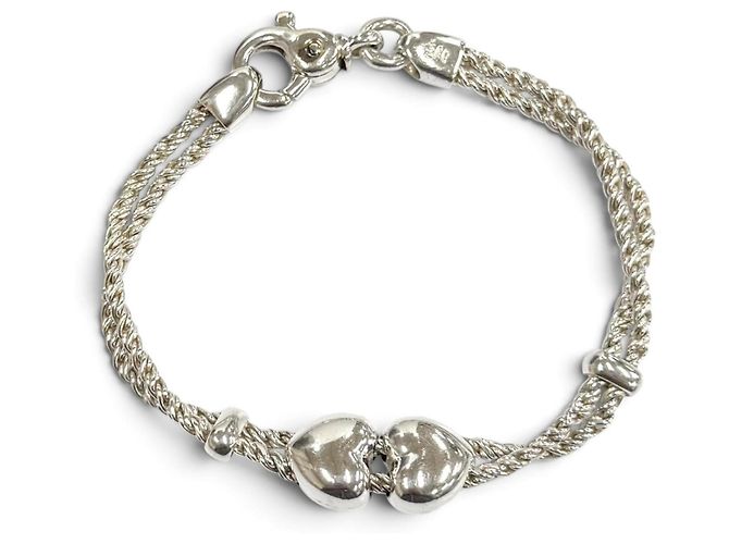 Autre Marque Bracciale Tiffany Vintage 925 Double Heart Rope Argento - vista 2