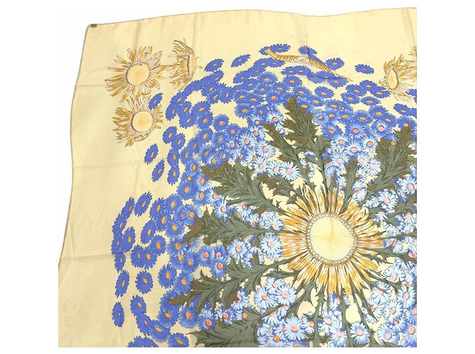 Hermès Hermes Carre 140 Fleurs et Carlines Seidentuch Blau Gelb - Ansicht 3