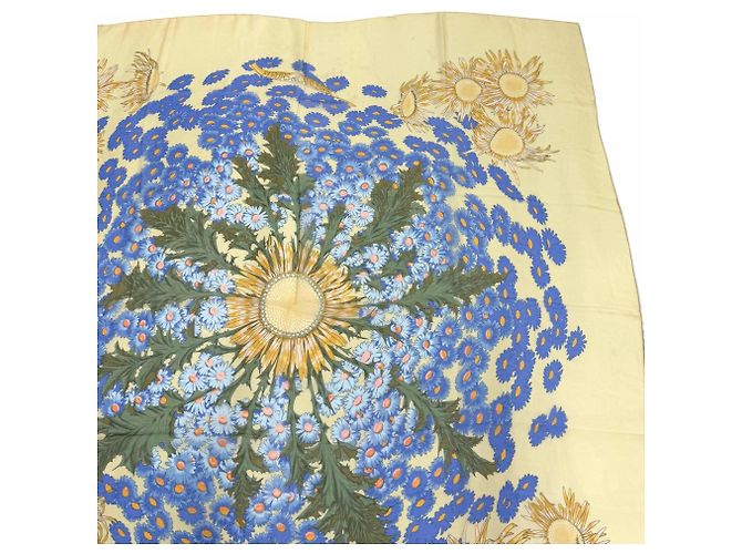 Hermès Hermes Carre 140 Fleurs et Carlines Seidentuch Blau Gelb - Ansicht 4