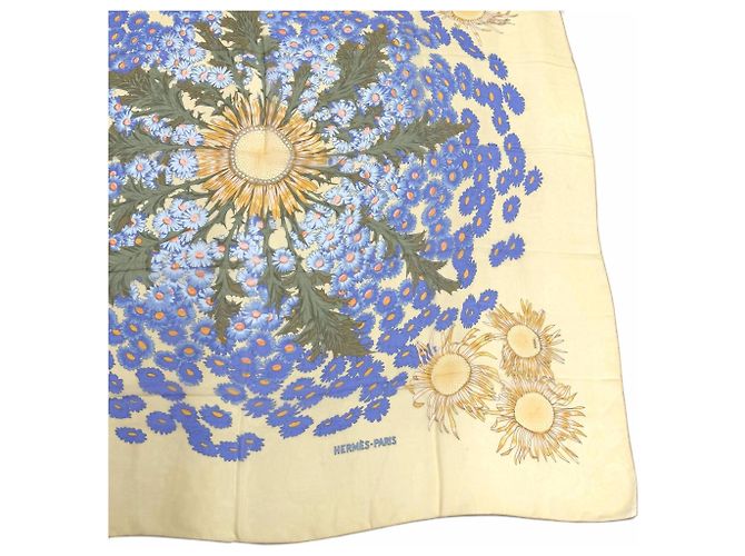 Hermès Hermes Carre 140 Fleurs et Carlines Seidentuch Blau Gelb - Ansicht 5