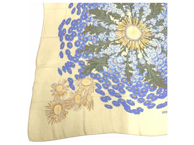 Hermès Hermes Carre 140 Fleurs et Carlines Seidentuch Blau Gelb - Ansicht 6