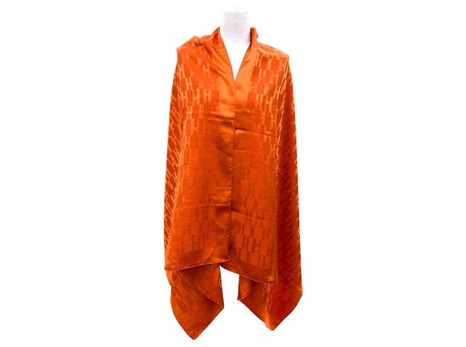 Hermès Chal Grande HERMES de seda y lana H-Logo Naranja - vista 2