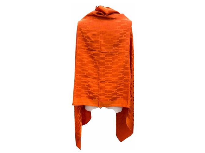 Hermès Chal Grande HERMES de seda y lana H-Logo Naranja - vista 4