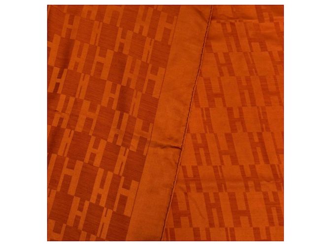 Hermès Chal Grande HERMES de seda y lana H-Logo Naranja - vista 5