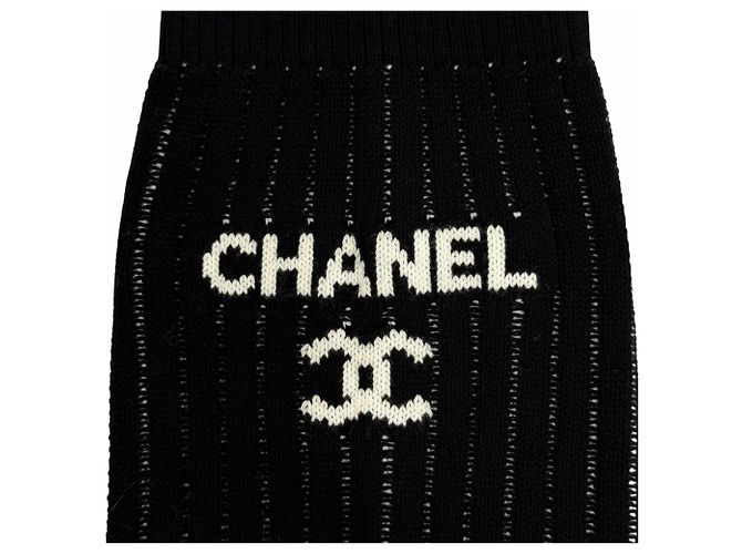Calentadores de punto Chanel 24C Coco Mark Logo Negro Blanco - vista 3