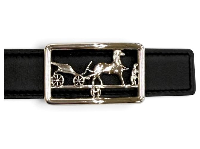 Hermès Cintura reversibile Hermes Black Etoupe Nero - vista 7