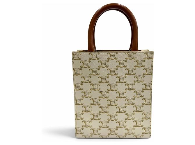 Céline Celine Triomphe Mini Vertical Cabas Schultertasche aus beschichtetem Canvas und Leder Braun Roh - Ansicht 4