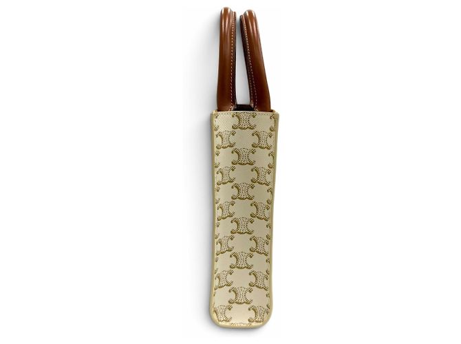 Céline Celine Triomphe Mini Vertical Cabas Schultertasche aus beschichtetem Canvas und Leder Braun Roh - Ansicht 5