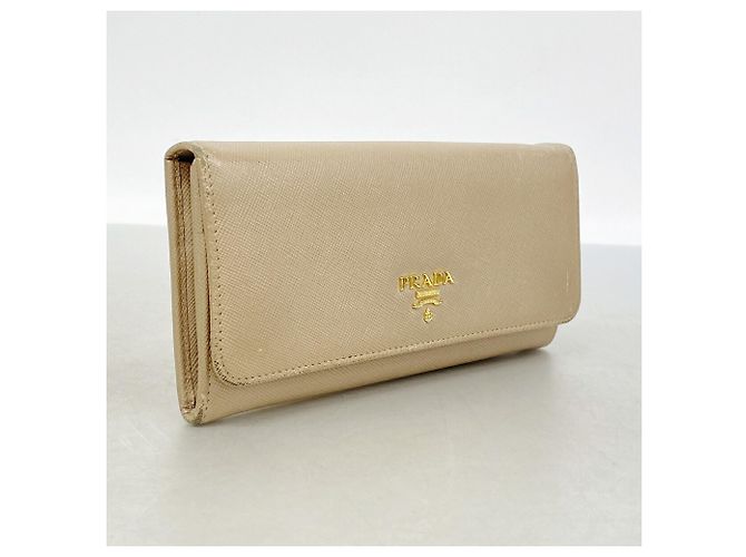 Portafoglio lungo Prada in pelle beige - vista 2