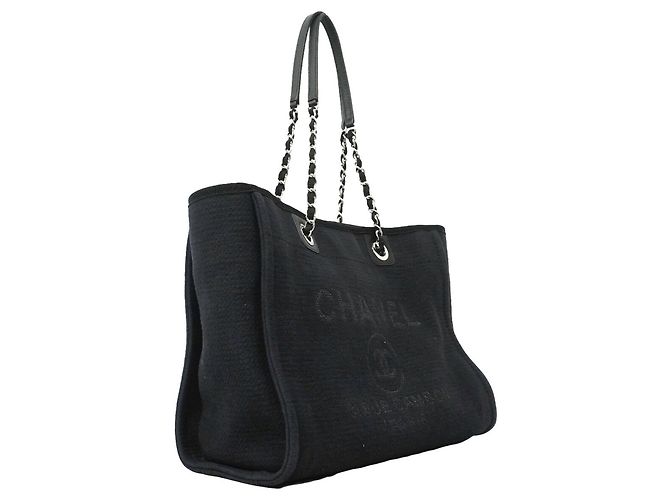 Chanel Deauville Shopper aus schwarzem Canvas - Ansicht 2