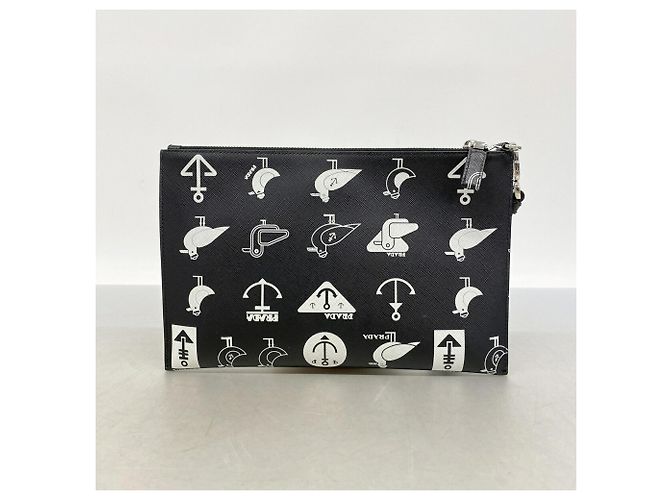Pochette Prada en cuir Saffiano Noir - vue 8