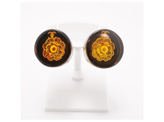 Boucles d'oreilles puces Chanel plaquées or Noir Doré - vue 2