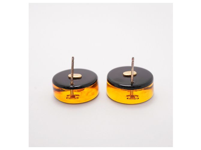 Boucles d'oreilles puces Chanel plaquées or Noir Doré - vue 3