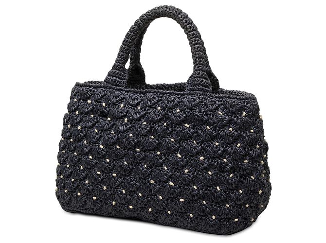Borsa Satchel Prada in crochet effetto rafia blu a pois Blu navy - vista 2
