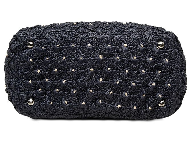 Borsa Satchel Prada in crochet effetto rafia blu a pois Blu navy - vista 3
