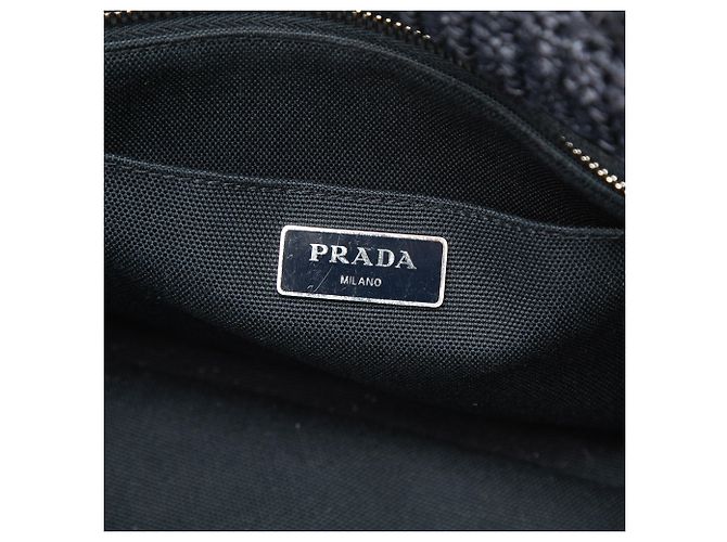 Borsa Satchel Prada in crochet effetto rafia blu a pois Blu navy - vista 5