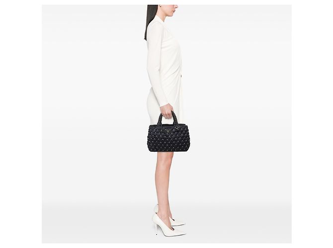 Borsa Satchel Prada in crochet effetto rafia blu a pois Blu navy - vista 6