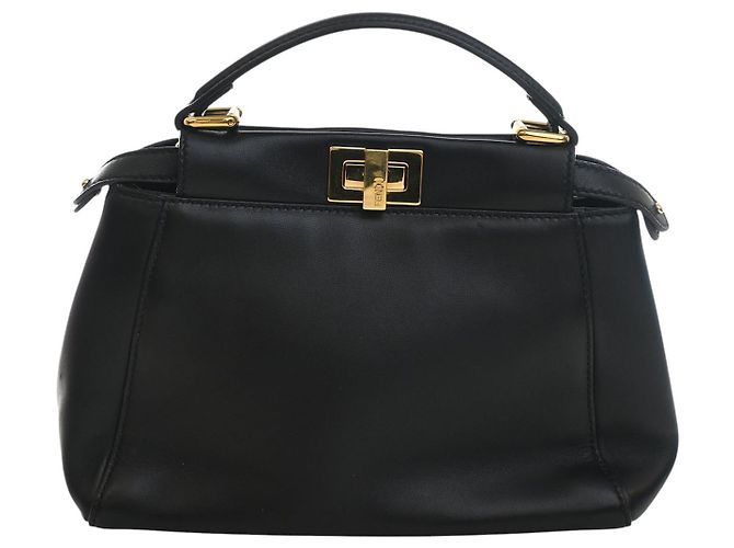 Fendi Peekaboo Iconic Mini Satchel aus schwarzem Leder - Ansicht 2