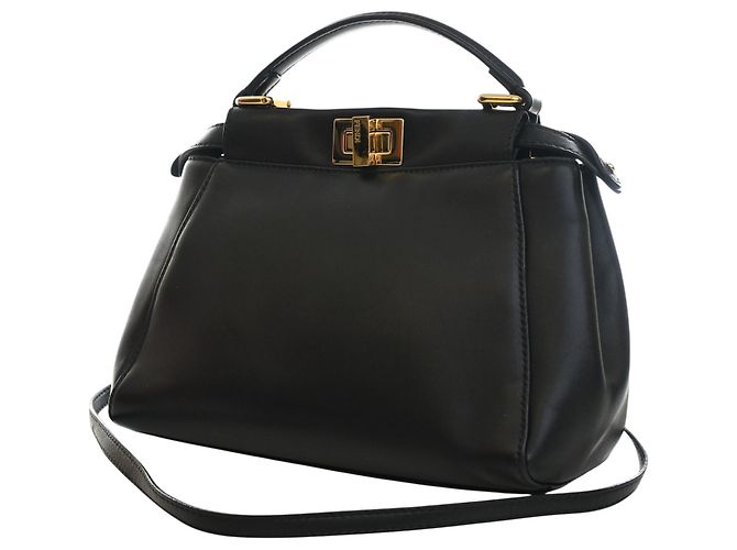 Fendi Peekaboo Iconic Mini Satchel aus schwarzem Leder - Ansicht 9